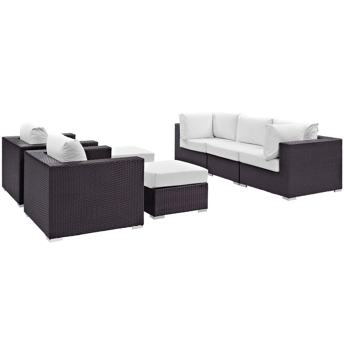 Convene Espresso/White 7 Piece Outdoor Patio Sectional Set - 73x169.5" - Ornate Home