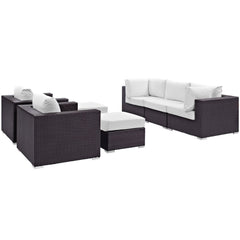 Convene Espresso/White 7 Piece Outdoor Patio Sectional Set - 73x169.5" - Ornate Home