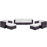 Convene Espresso/White 7 Piece Outdoor Patio Sectional Set - 73x169.5" - Ornate Home