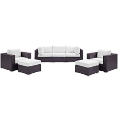 Convene Espresso/White 7 Piece Outdoor Patio Sectional Set - 73x169.5" - Ornate Home