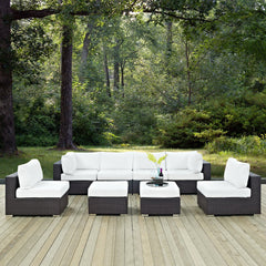 Convene Espresso/White 8 Piece Outdoor Patio Sectional Set - 64x197.50" - Ornate Home