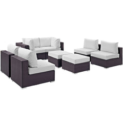 Convene Espresso/White 8 Piece Outdoor Patio Sectional Set - 64x197.50" - Ornate Home