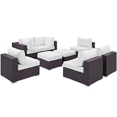 Convene Espresso/White 8 Piece Outdoor Patio Sectional Set - 64x197.50" - Ornate Home