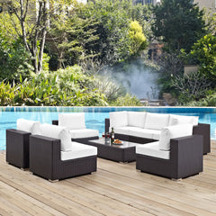 Convene Espresso/White 8 Piece Outdoor Patio Sectional Set - 64x226" - Ornate Home