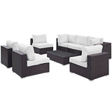 Convene Espresso/White 8 Piece Outdoor Patio Sectional Set - 64x226" - Ornate Home