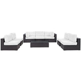 Convene Espresso/White 8 Piece Outdoor Patio Sectional Set - 64x226" - Ornate Home