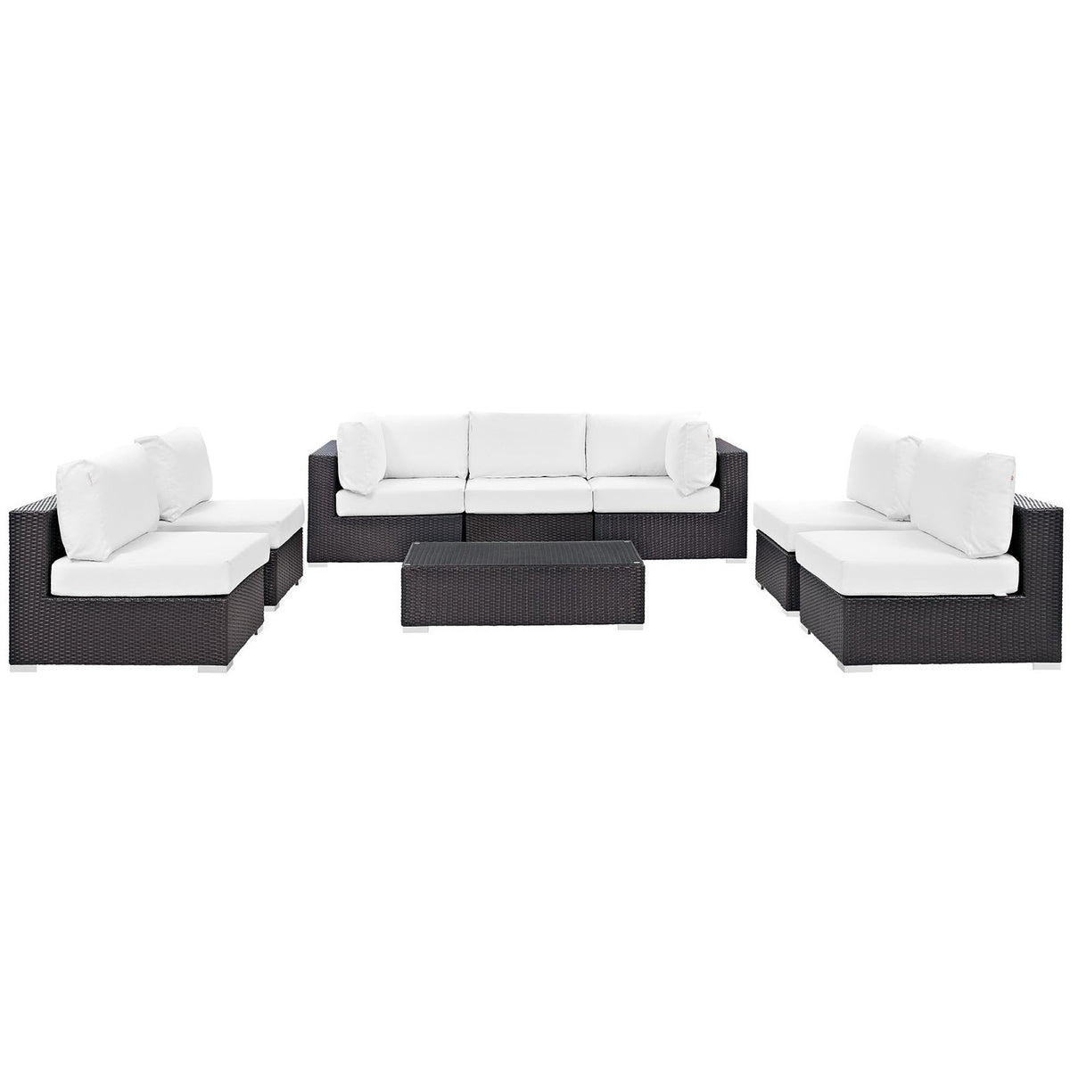 Convene Espresso/White 8 Piece Outdoor Patio Sectional Set - 64x226" - Ornate Home