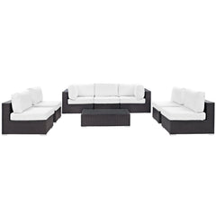 Convene Espresso/White 8 Piece Outdoor Patio Sectional Set - 64x226" - Ornate Home