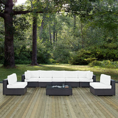 Convene Espresso/White 8 Piece Outdoor Patio Sectional Set - 64x226" - Ornate Home