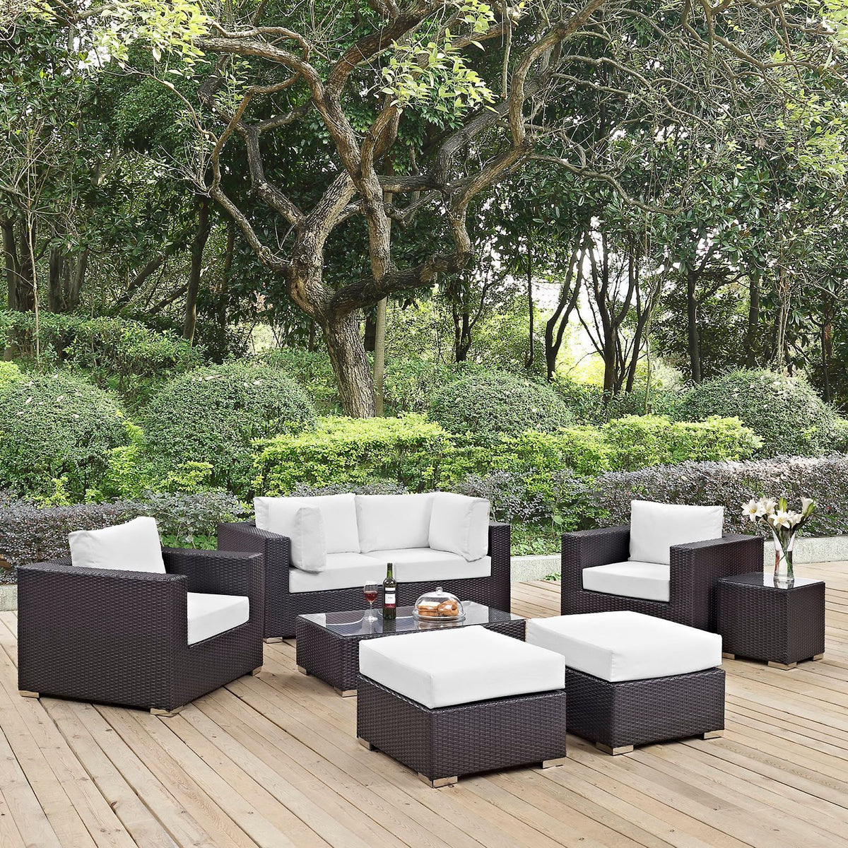 Convene Espresso/White 8 Piece Outdoor Patio Sectional Set - 83.5x163.5" - Ornate Home