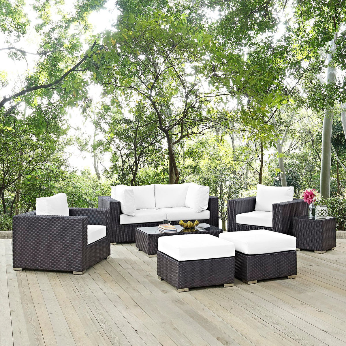 Convene Espresso/White 8 Piece Outdoor Patio Sectional Set - 83.5x163.5" - Ornate Home
