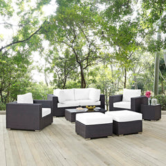 Convene Espresso/White 8 Piece Outdoor Patio Sectional Set - 83.5x163.5" - Ornate Home