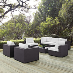 Convene Espresso/White 8 Piece Outdoor Patio Sectional Set - 98.5x113.5" - Ornate Home