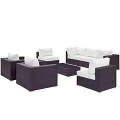 Convene Espresso/White 8 Piece Outdoor Patio Sectional Set - 98.5x113.5" - Ornate Home