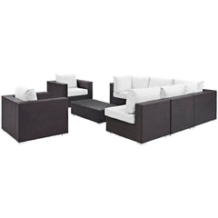 Convene Espresso/White 8 Piece Outdoor Patio Sectional Set - 98.5x113.5" - Ornate Home
