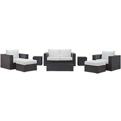 Convene Espresso/White 8 Piece Outdoor Patio Sofa Set - Ornate Home