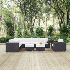 Convene Espresso/White 9 Piece Outdoor Patio Sectional Set - Ornate Home