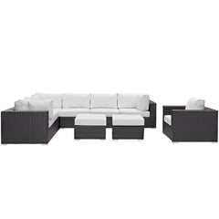 Convene Espresso/White 9 Piece Outdoor Patio Sectional Set - Ornate Home