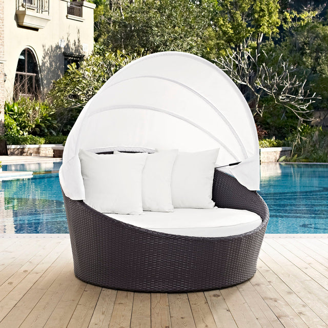 Convene Espresso/White Canopy Outdoor Patio Daybed - Ornate Home