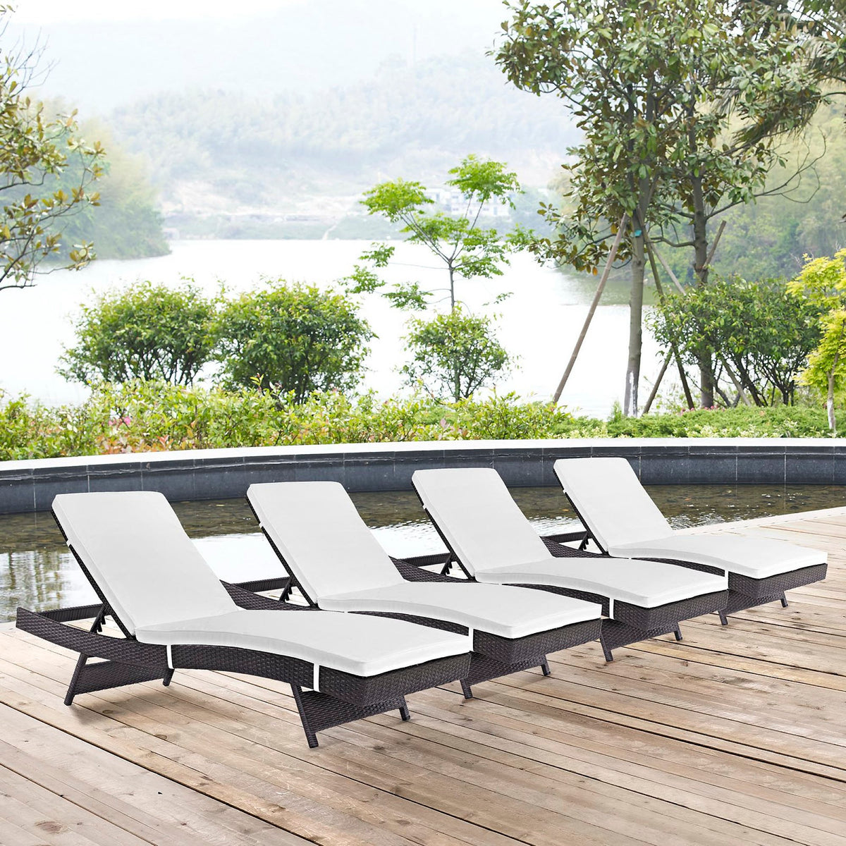 Convene Espresso/White Outdoor Patio Chaise (Set of 4) - Ornate Home