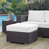 Convene Espresso/White Outdoor Patio Fabric Square Ottoman - Ornate Home