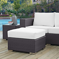 Convene Espresso/White Outdoor Patio Fabric Square Ottoman - Ornate Home