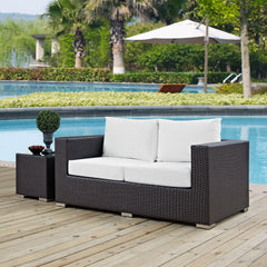 Convene Espresso/White Outdoor Patio Loveseat - Ornate Home