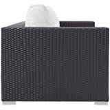 Convene Espresso/White Outdoor Patio Loveseat - Ornate Home
