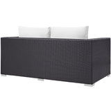 Convene Espresso/White Outdoor Patio Loveseat - Ornate Home