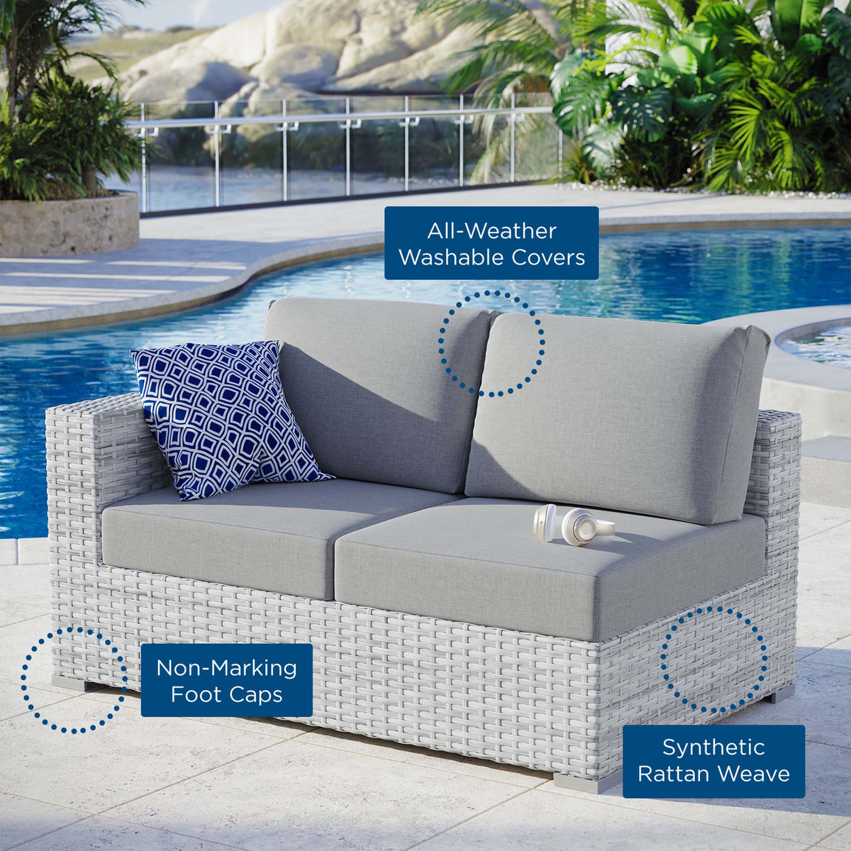 Convene Light Gray/Gray Outdoor Patio Left-Arm Loveseat - Ornate Home