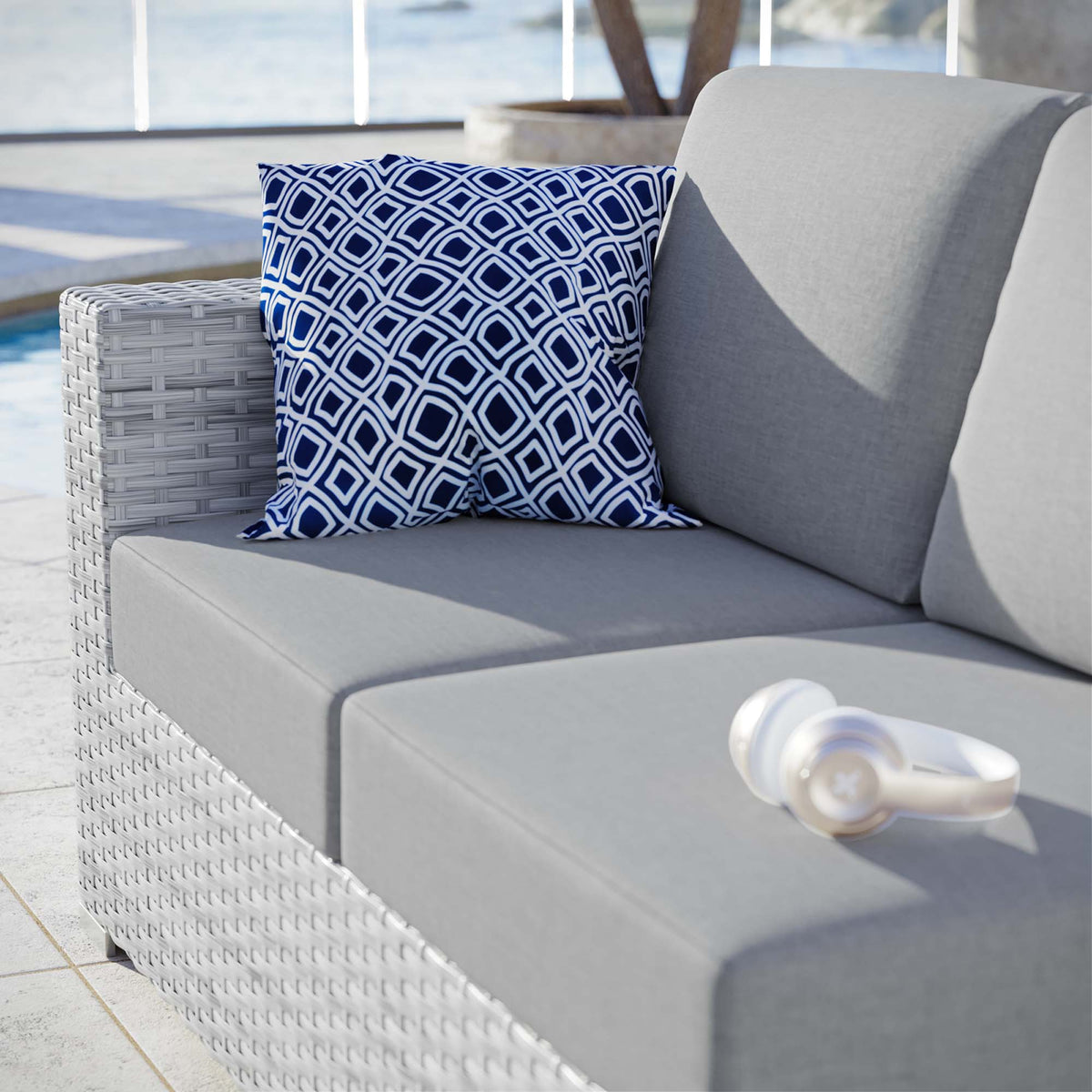 Convene Light Gray/Gray Outdoor Patio Left-Arm Loveseat - Ornate Home