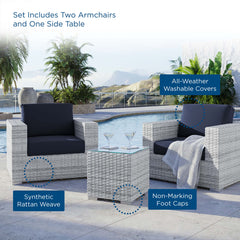 Convene Light Gray/Navy 3-Piece Outdoor Patio Set - Ornate Home