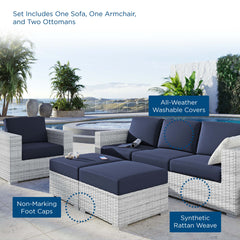 Convene Light Gray/Navy 4-Piece Outdoor Patio Set - Ornate Home
