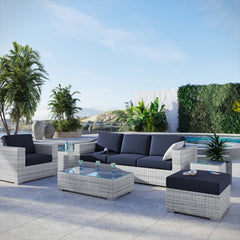 Convene Light Gray/Navy 6-Piece Outdoor Patio Set - Ornate Home