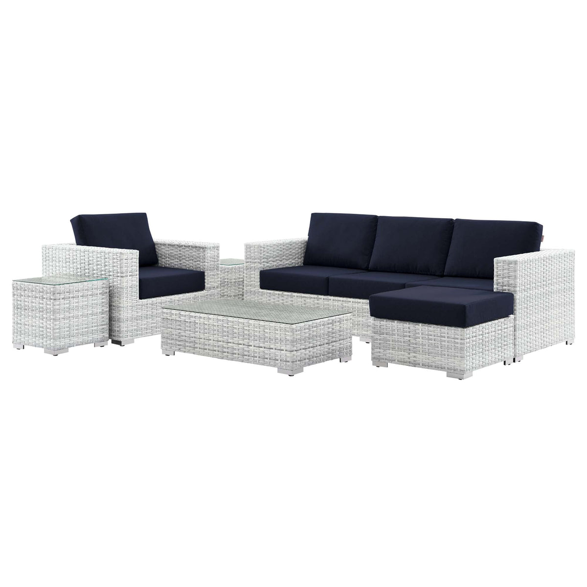 Convene Light Gray/Navy 6-Piece Outdoor Patio Set - Ornate Home