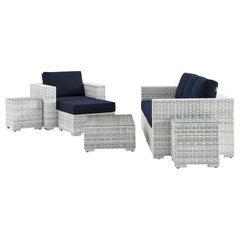 Convene Light Gray/Navy 6-Piece Outdoor Patio Set - Ornate Home
