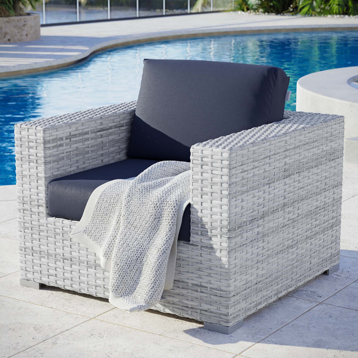 Convene Light Gray/Navy Outdoor Patio Armchair - Ornate Home