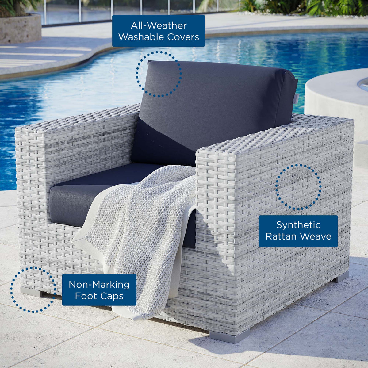 Convene Light Gray/Navy Outdoor Patio Armchair - Ornate Home