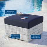 Convene Light Gray/Navy Outdoor Patio Ottoman - Ornate Home