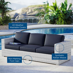 Convene Light Gray/Navy Outdoor Patio Sofa - Ornate Home