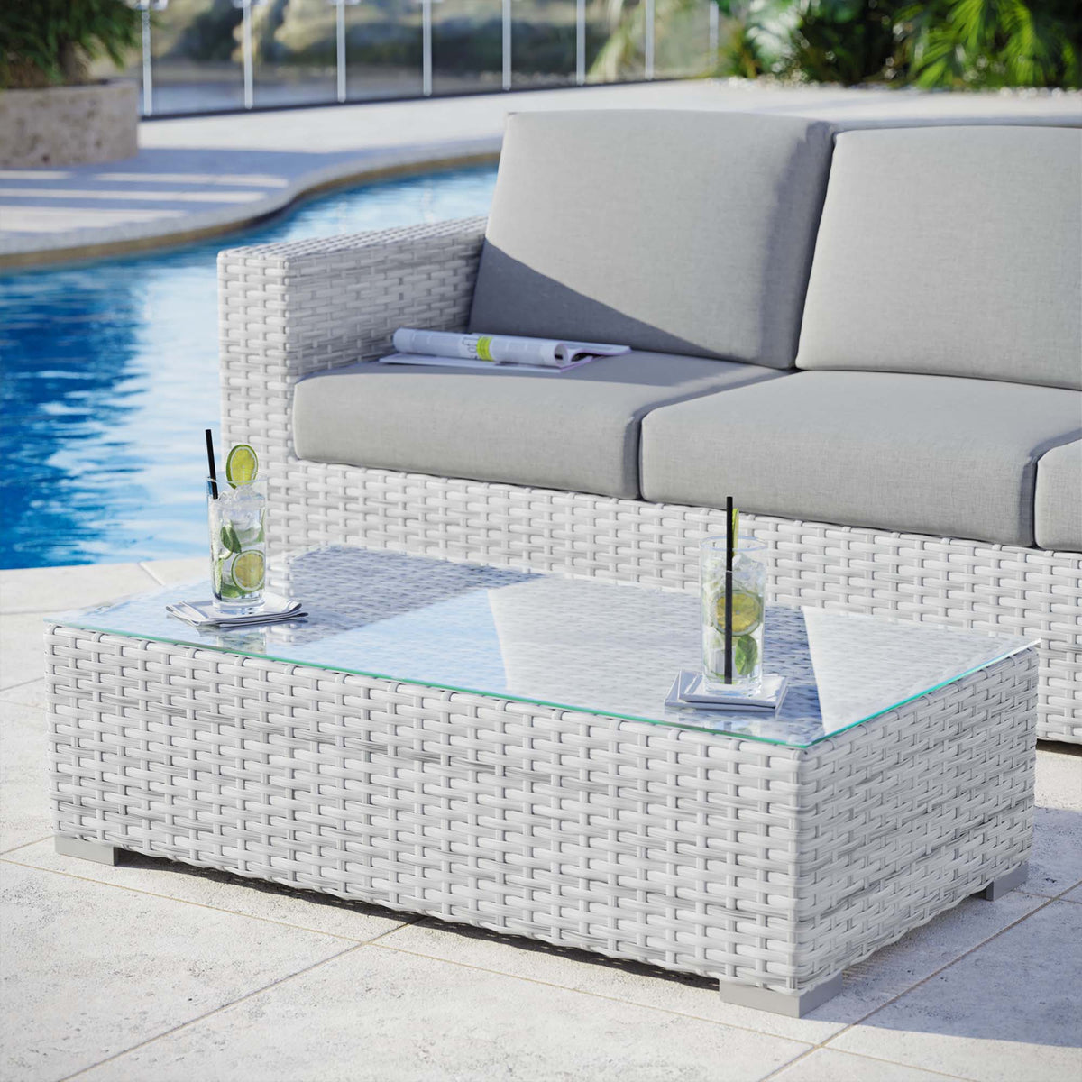 Convene Light Gray Outdoor Patio Coffee Table - Ornate Home