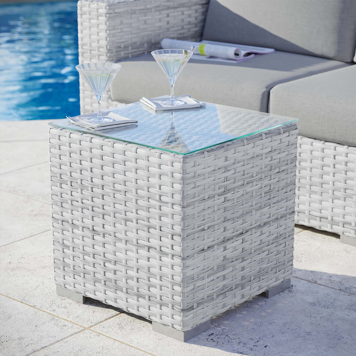 Convene Light Gray Outdoor Patio Side Table - Ornate Home