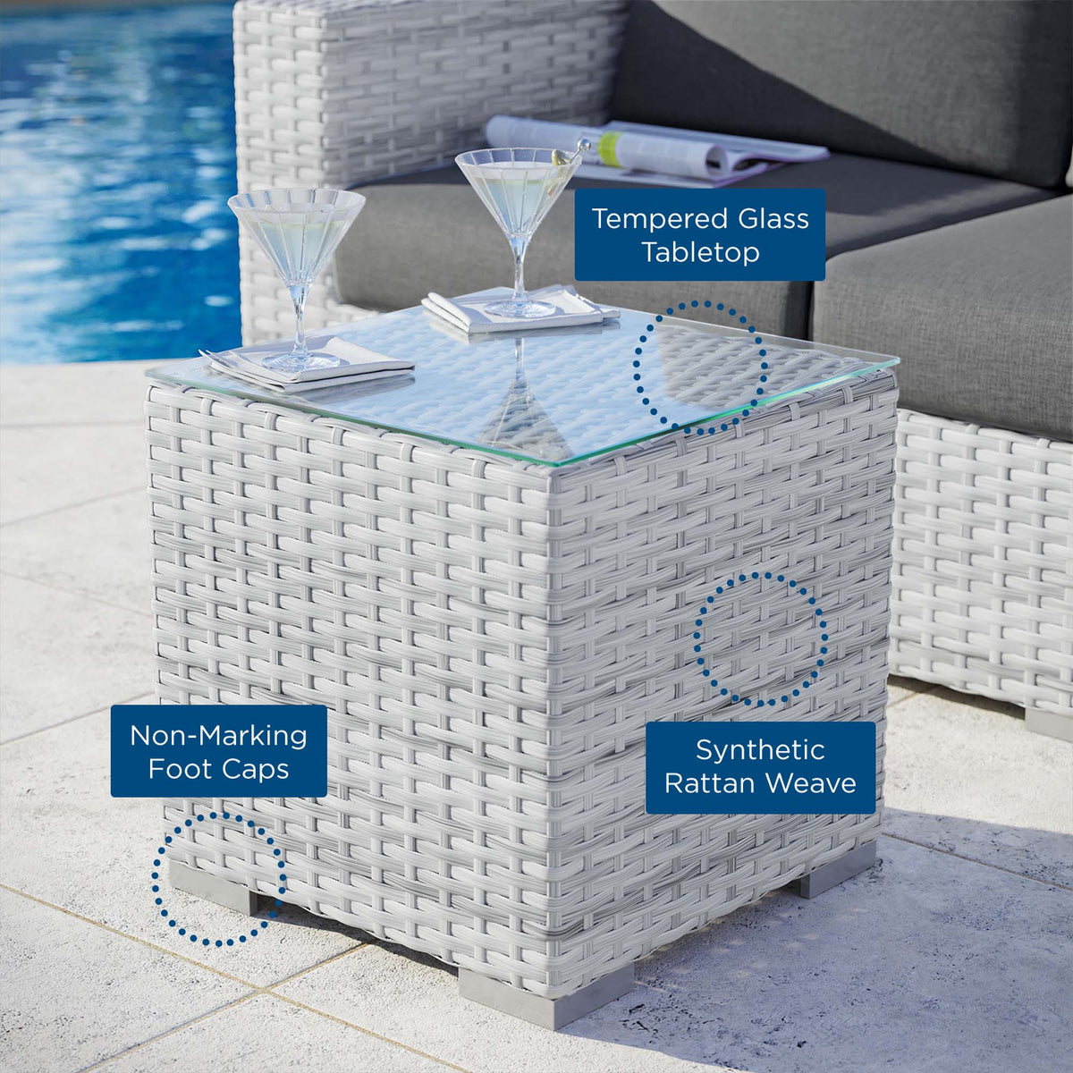 Convene Light Gray Outdoor Patio Side Table - Ornate Home