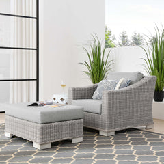 Conway Light Gray 2-Piece Outdoor Patio Wicker Rattan Armchair and Ottoman Set - Ornate Home