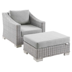 Conway Light Gray 2-Piece Outdoor Patio Wicker Rattan Armchair and Ottoman Set - Ornate Home