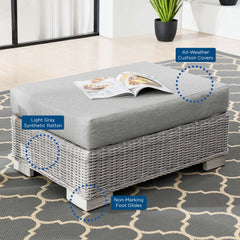 Conway Light Gray 2-Piece Outdoor Patio Wicker Rattan Armchair and Ottoman Set - Ornate Home