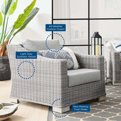 Conway Light Gray 2-Piece Outdoor Patio Wicker Rattan Armchair and Ottoman Set - Ornate Home