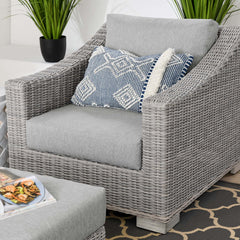 Conway Light Gray 2-Piece Outdoor Patio Wicker Rattan Armchair and Ottoman Set - Ornate Home