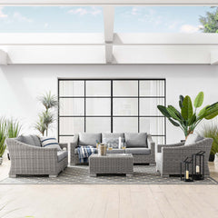 Conway Light Gray 4-Piece Outdoor Patio Wicker Rattan Furniture Set - 91x150" - Ornate Home