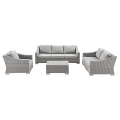 Conway Light Gray 4-Piece Outdoor Patio Wicker Rattan Furniture Set - 91x150" - Ornate Home